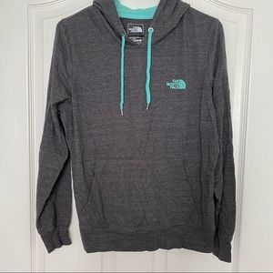 gray/teal north face hoodie